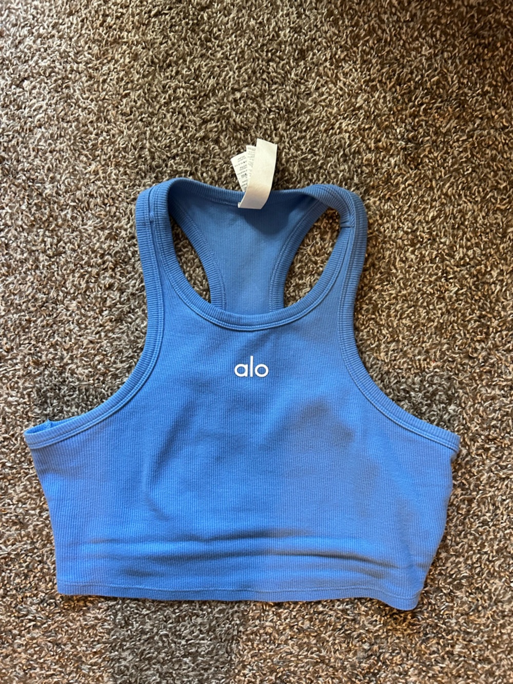 ALO Yoga Blue Ribbed Racerback Crop Top